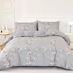 Juego de Funda Nordica Floral Cama 135/150 Patrón de Flores y Ramas Funda Edredon 220x240 cm y 2 x Fundas de Almohada de 50x75 cm Fundas Nórdicas Floral Suave 100% Microfibra, Gris
