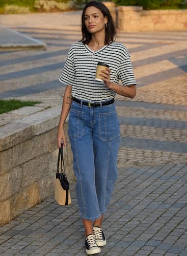 EVALESS Barrel Jeans for Women Trendy High Waisted Wide Leg Baggy Ankle Denim Pants4