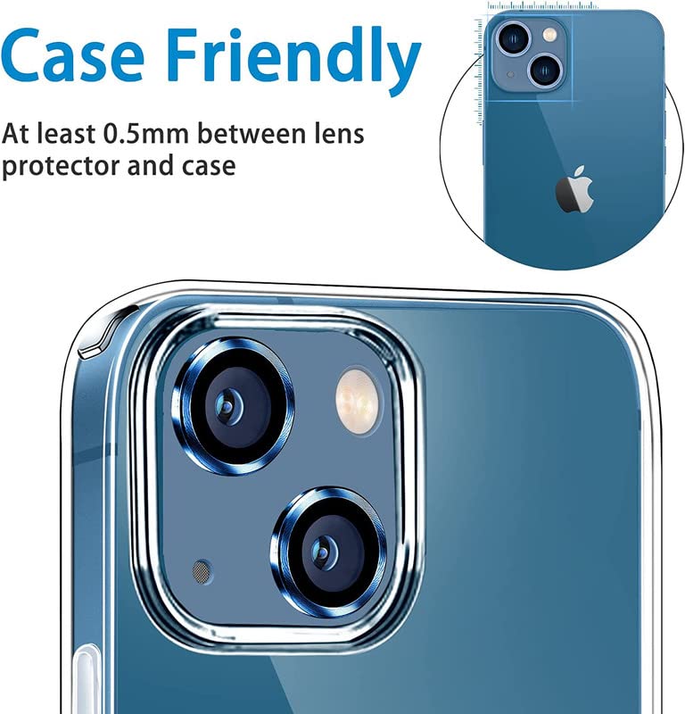 Image of ZYBUX Camera Lens Protector Compatible with iPhone 13 iPhone 13 Mini| High Clarity Scratch Proof 9H Hardness Anti-Spy Anti-Scratch Glass and Aluminum Trim [ Metal ] - (Blue)