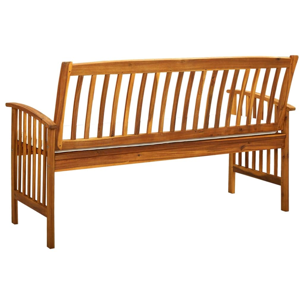 Banco de jardín con cojín de 147 cm de madera maciza de acacia