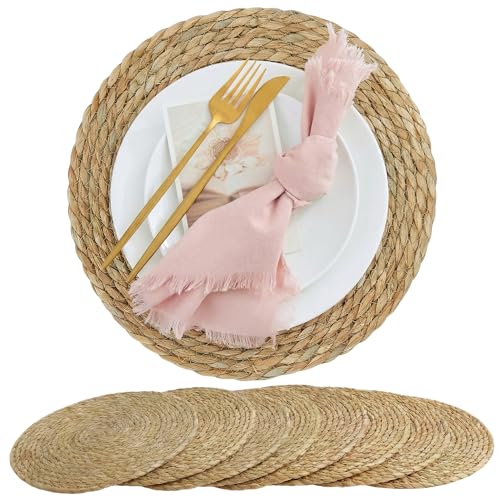 Xiomot Round Woven Placemats 8PCS 13in Rattan Charger Wicker Boho