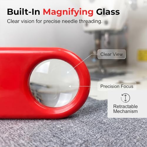 Image of 2 Pcs 4 in 1 Needle Threader, Automatic Sewing Needle Threader for Hand Sewing & Sewing Machine, Magnetic Sewing Tool with Magnifier & 2 Seam Rippers (Red)