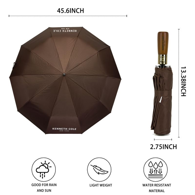 Image of KENNETH COLE New York Folding Umbrella for Men & Women, Auto Open & Close, Lightweight Compact Design, Water Resistant Canopy, Portable Travel for Rain & Sun - KCRUM01