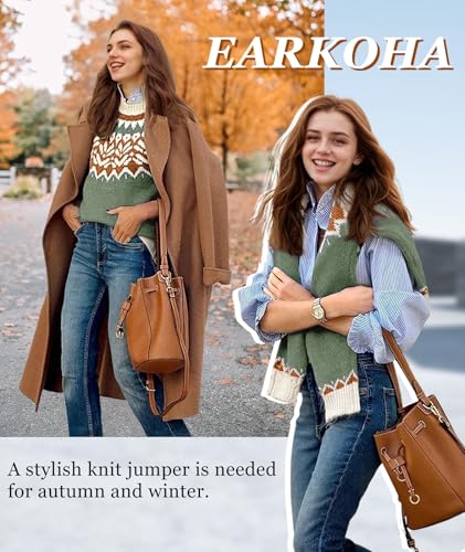 EARKOHA Women's Casual Mock Neck Ribbed Sweater Pullover 2025 Fall Long Sleeve Print Fair Isle Sweater Top4