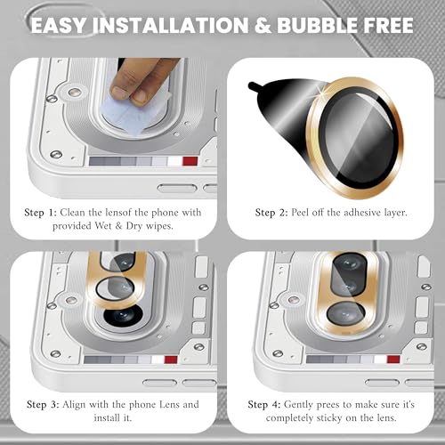 Image of FIRST MART Gold Camera Ring Guard Protector for Nothing Phone 4A | Tempered Glass with Metal Alloy Rings, HD Clear, Scratch Resistant, Case-Friendly | Pack of 1