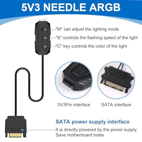 Controlador ARGB Hub RGB 5V 3 pines SATA, 14 teclas para efectos luminosos, 1 a 3 divisores ARGB, compatible con ventiladores y LED - imagen 4