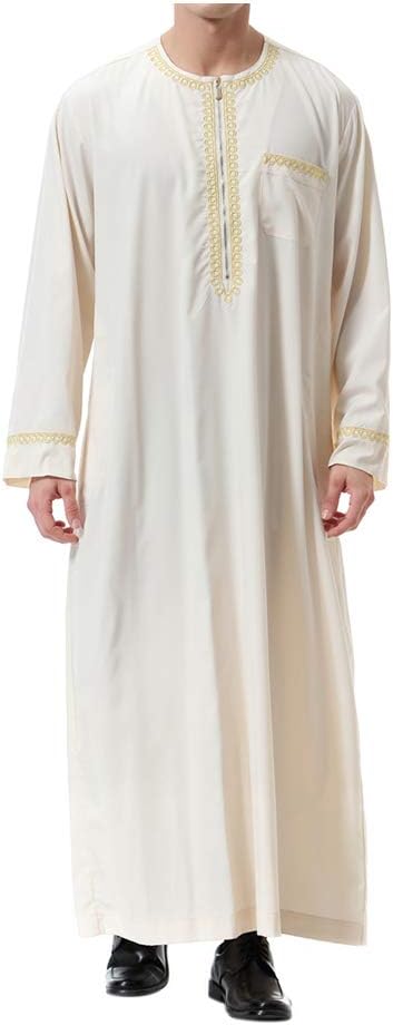 XinvivionMuslim Men's Robes - Long Sleeve Islamic Middle East Dubai Thobe Saudi Arabia Ethnic Dishdasha Kaftan Kandoura