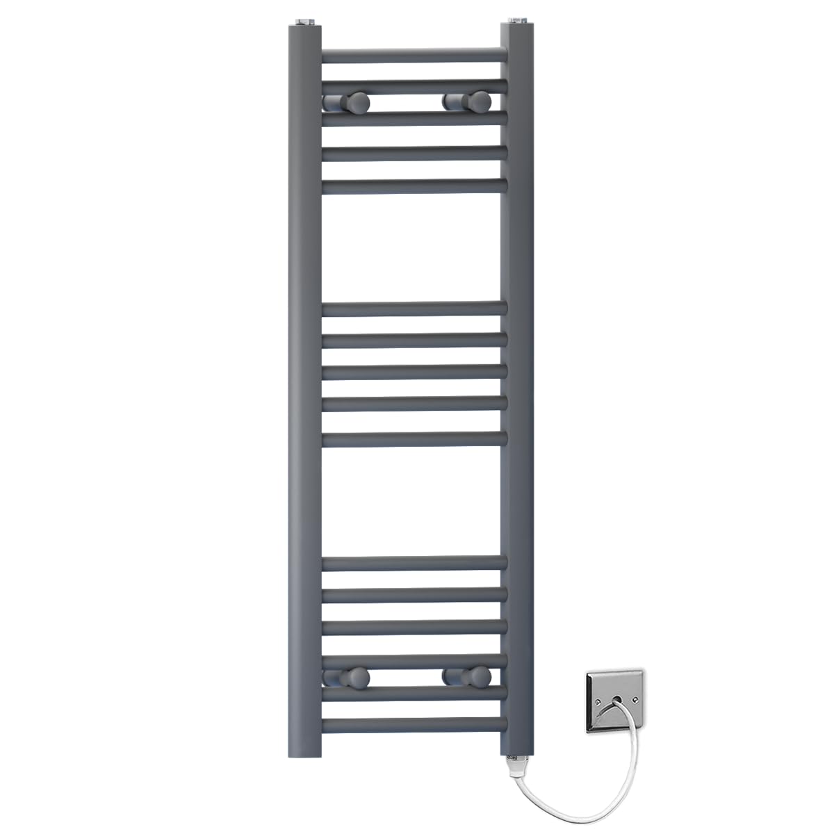 Anthracite Grey 300mm Wide Flat Electric Pre-Filled Heated Towel Rail Radiator for Bathroom Designer UK (300mm x 900mm (h)) 330W