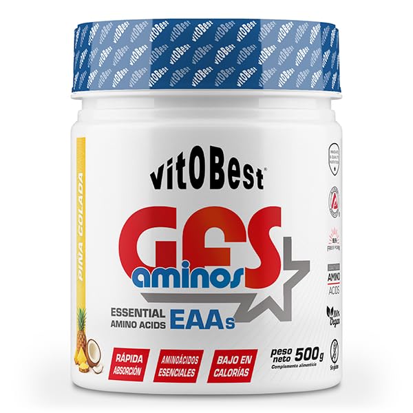 Aminoácidos Esenciales GFS AMINOS Powder Polvo, Cápsulas y viales - Fuerte Recuperador Muscular - Suplementos Deportivos - Vitobest (Piña Colada, 500g)
