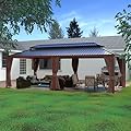 Yardenaler 14x24 FT Gazebo Wooden Finish & Metal Frame, Double Roof Permanent Outdoor Pavilion with Curtain & Netting for Patio, Garden, Backyard