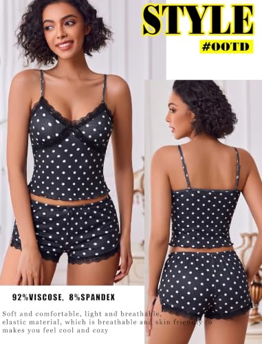 Image of Avidlove Women's Soft Ribbed Knit Cami Pajama Set Sexy V Neck Lace Trim Sleepwear Side Slit Shorts Lingerie Nightwear
