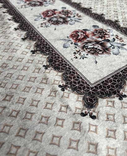 Image of Homerz Premium 6 Seater dinnig Table Heritage Series Velvety Table Cover, Vibrant Royal Designs with Border Cutwork (Persian, 54x78 inch- 6 Seater Dining Table)