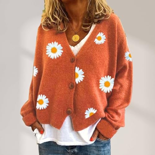 Flower Cardigan Sweaters for Women Cute Aesthetic 90s Long Sleeve Button Down Casual Lightweight Knit Sweaters3