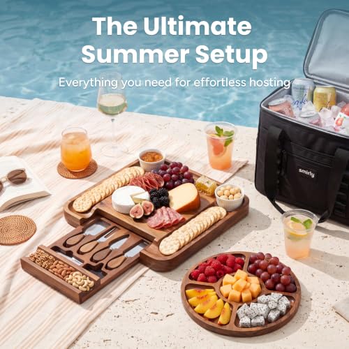 Image of SMIRLY Charcuterie Board Set with Serving Accessories, Acacia
