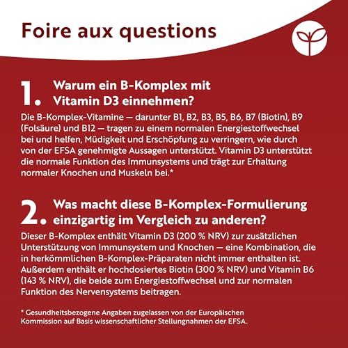 Vitamin B-Komplex - JAHRESVORRAT - Alle 8 B-Vitamine in 1 Tablette - Vitamin B1, B2, B3, B5, B6, B12, Biotin, Folsäure & Vitamin D3 - Premium: Mit aktiven Vitamin B-Formen - Hochdosiert