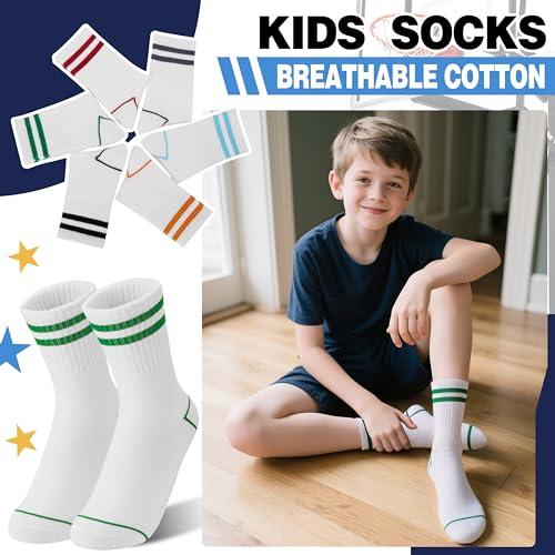 Kids Boys Girls Athletic Sport Socks Basketball Outdoor Cotton Crew Breathable Striped Socks 6 Pairs4