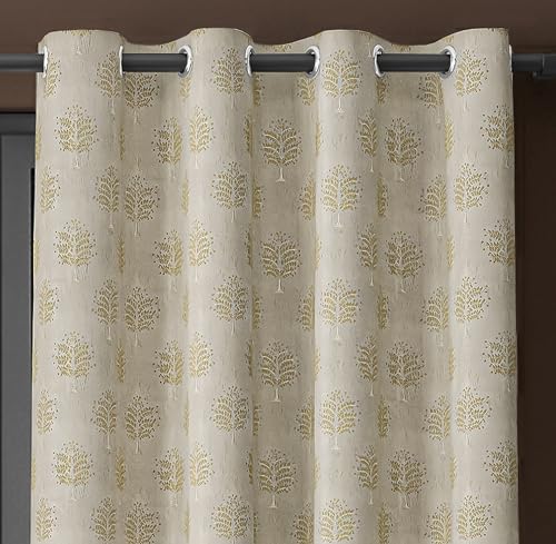 Image of Yellow Weaves 1 Pc Jacquard Tree Eyelet Long Door Curtain - Perfect for Home, Office, Bedroom, Living Room & Balcony - 7 Feet (Golden)