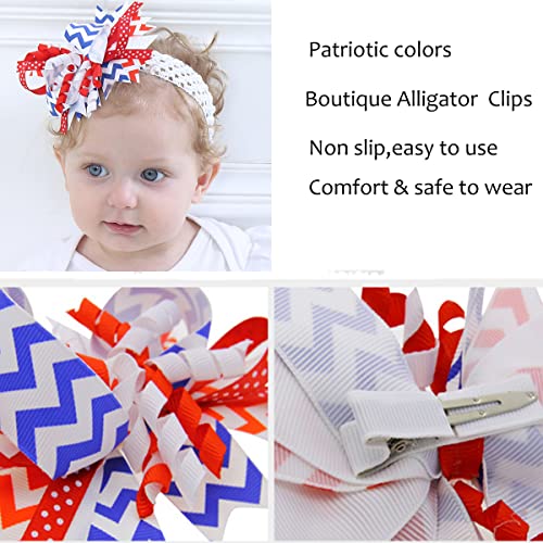 Patriotic Hair Bows Girls 5 Inch American Flag Boutique Alligator Hair Clips Handmade Grosgrain Ribbon Décor Accessories For Kids 4Th Of July Celebration Holidays #TOP3