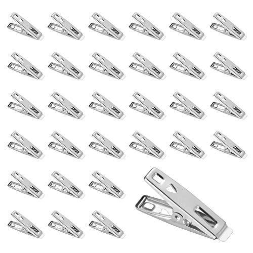 100 Pcs Clothes Pegs, VEGCOO Stainless Steel Clothes Clips Clothes Pins Durable and Windproof Laundry Pegs, Strong Metal Clothes Pegs for Washing Line Laundry Bathroom Kitchen Food Sealing Photos