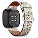 CJBROES Replacement Leather Watch Band, Compatible with Fitbit Versa 3 and Fitbit Sense of Wristband Bracelet Accessory - Vintage-Floral