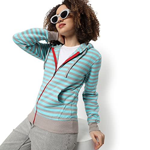 Image of Campus Sutra Women cotton Premium Zipper Hoodie-Grey