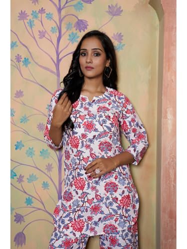 Image of DHRUVI TRENDZ Kurta Sets for Woman | Co ord Set for Women Stylish | Kurti Set for Woman | Short Kurti for Women | Kurtis | Ethnic Floral Straight Kurta Set's with Palazzo Pants