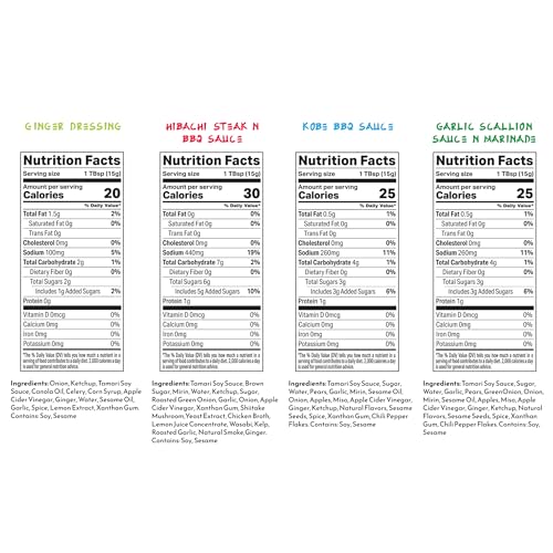 Top 4 Gift Pack containing Ginger, Hibachi, Kobe, and Garlic Scallion dressings and marinades