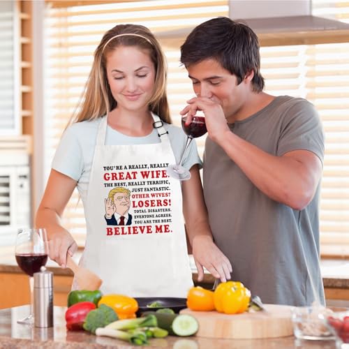 Birthday Gifts for Wife from Husband, Funny Aprons for Women, Anniversary Retirement Housewarming Gifts for Wife, Cute Kitchen Apron with 2 Pockets for Cooking Baking, Christmas White Elephant Gifts - Thumbnail 5