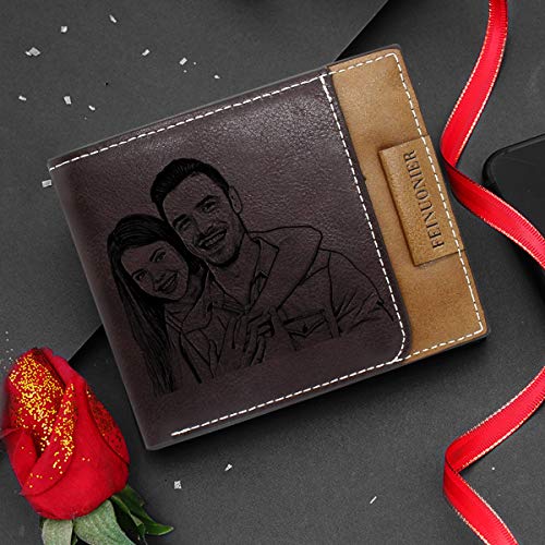 Custom Engraved Wallet, Personalized Photo Leather Wallet for Men, Birthday, Father’s Day, Christmas Day Gift, Dark Brown 023