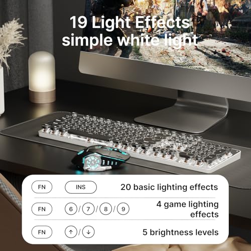 Image of EWEADN TK950 Typewriter Mechanical Keyboard and Mouse, 104 Keys Aesthetic Typewriter Keyboard Mouse Combo with White Backlit, Anti-Ghosting, Black Switch Bluetooth /2.4GHz /Wired Cute Keyboards-Black