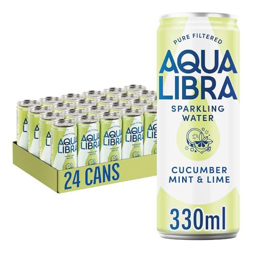 AQUA Libra Sparkling Water Sugar Free Fruit Water No Sugar No Calories Cucumber Mint & Lime 330 ml Pack of 24