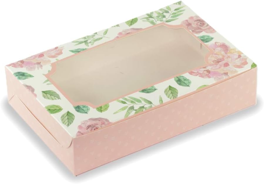 Chic a Choc Floral Brownie Box for 6. Pastel Pink (Pack of 10) (9x6x2 inch). Bark Box.