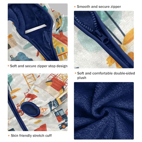 Cartoon Construction Site Girls Fleece Jacket Girls Fall Jacket Girls Zip Up Hoodie Girls Sherpa Jacket 2-10T3