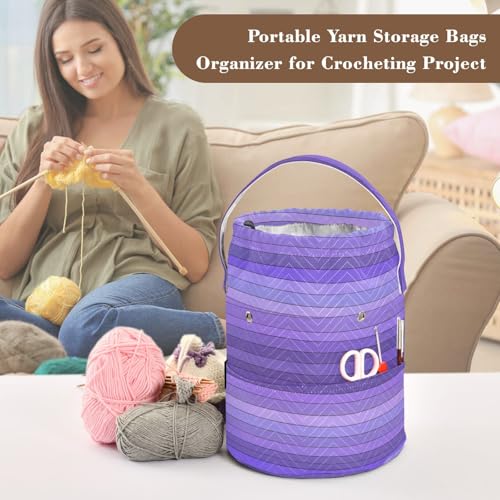 Image of Tatenale Crochet Bag Yarn Bag Knitting Project Bag with Pockets and Handle Portable Yarn Storage Organizer Tangle Free 8.3x11 InchPurple Stripes12