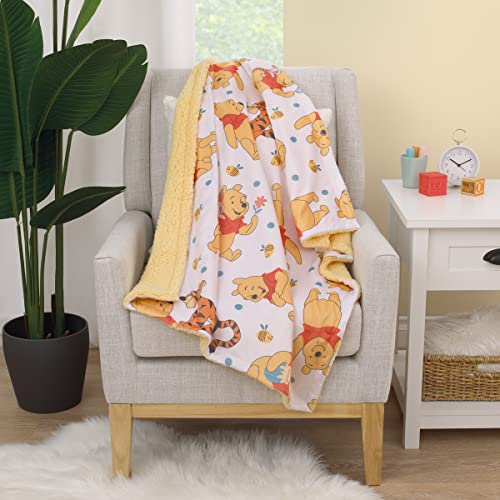Image of Disney Winnie The Pooh Summertime Fun Yellow, Orange, and White Super Soft Sherpa Baby Blanket
