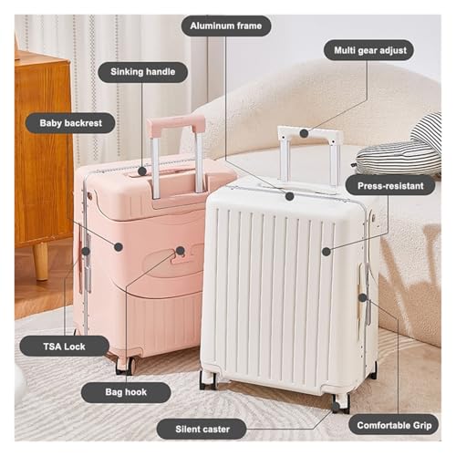 Expandable Suitcase Carry On Baby Fit for Seat Luggage Kids Travel Suitcase Bag Boarding Creative Trolley Case Young Mother Trolley case，Suitcase(Black,24")2