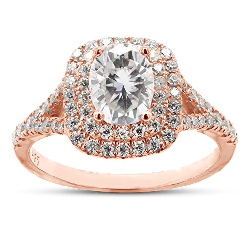 SAVEARTH DIAMONDS 1 1/2 ct. t.w Center 5X7MM Oval Cut Lab Created Moissanite Diamond Double Halo Engagement Ring For Women In 14k Gold Over Sterling Silver (VVS1 Clarity, 1.50 Cttw)
