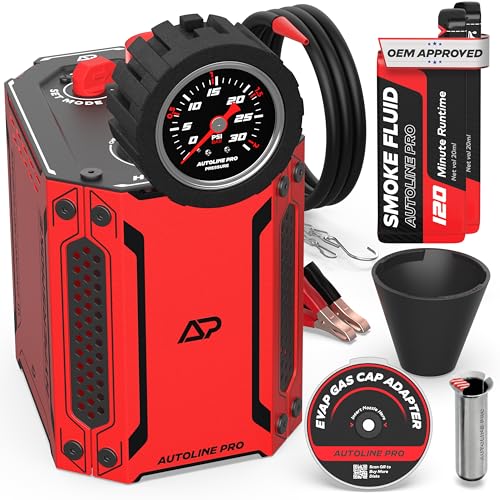 Image of AutoLine Pro HyperSmoke Automotive Smoke Machine EVAP Vacuum Leak Tester | Pro Vers. w /Gauge | Adjustable Pressure - OEM Approved Smoke Fluid - Built-in Air Motor - Cone and EVAP Gas Cap Adapter