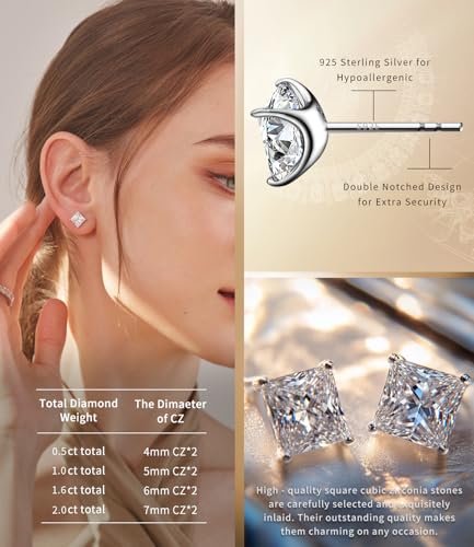 "STUNNING FLAME "18K Gold Plated Sterling Silver Princess Cut Cubic Zirconia Stud Earrings for men women4