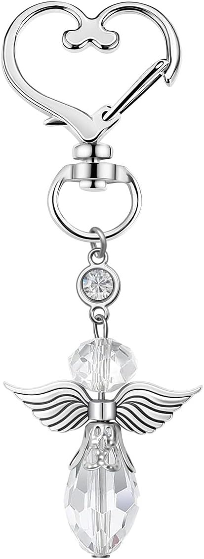 50Set Crystal Angel Design Keychain Favors Angel Favor Keychains with Mr. and Mrs. Thank You Tags Golden Drawstring Organza Bags and Ribbons for Wedding Guest Return Gifts