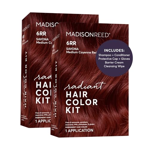 Image of Madison Reed Radiant Hair Color Kit - 6RR Medium Vibrant Cayenne Red (Savona Scarlet), Vivid Color Permanent Hair Dye | PPD-Free & Ammonia-Free, 2 Pack