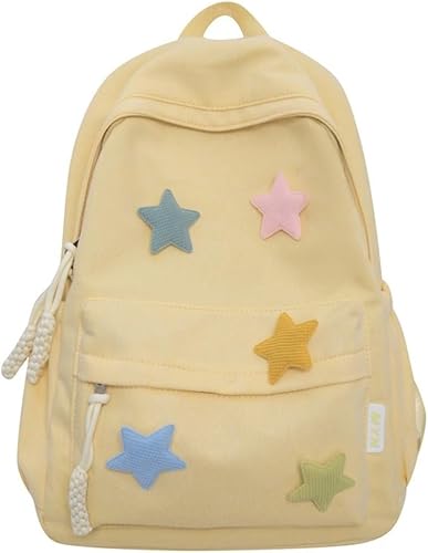 JHTPSLR Preppy Mochila Y2K Estética Mochila Colorida Estrellas Linda Estética Casual Mochila Mochila Portátil Mochilas, Amarillo, Tamaño único,