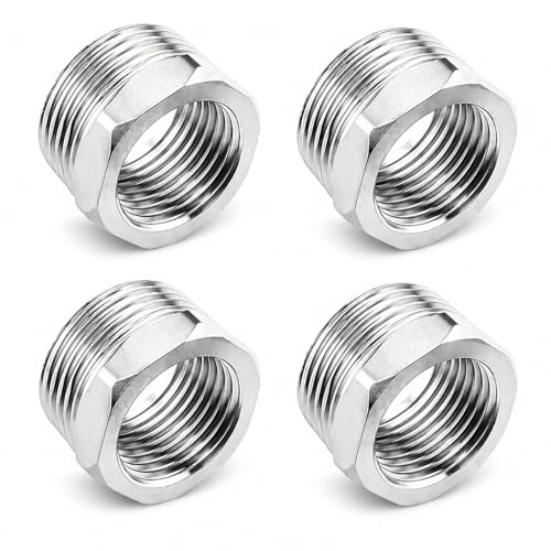 QZKJQDD Reduzierstück 3/4 auf 1/2 Zoll 4 Stück Adapter 3/4 zoll auf 1/2 Zoll Reduzierstück Edelstahl Gewindefitting Außengewinde-Innengewindeverbindungen Geeignet für Industrie Rohre Wasser Usw