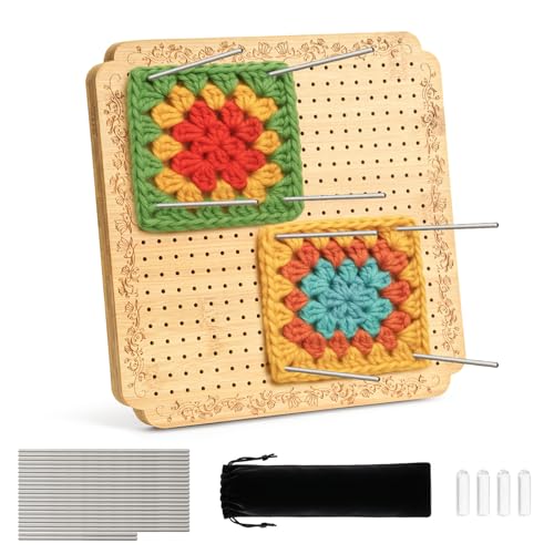 Crochet Blocking Board with Tulips Pattern, 22 Pins/Pegs, Blocking Board for Crocheting Knitting, Bamboo Granny Square Blocking Boards for Crochet Projects, Crocheting Accessories Gifts