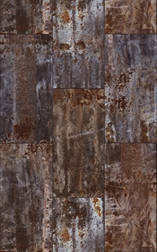 Rasch 940909 940909 - Carta da parati in tessuto non tessuto, effetto metallico industriale, con dettagli arrugginiti, 3,00 m x 1,86 m (lunghezza x larghezza), colore: marrone e grigio