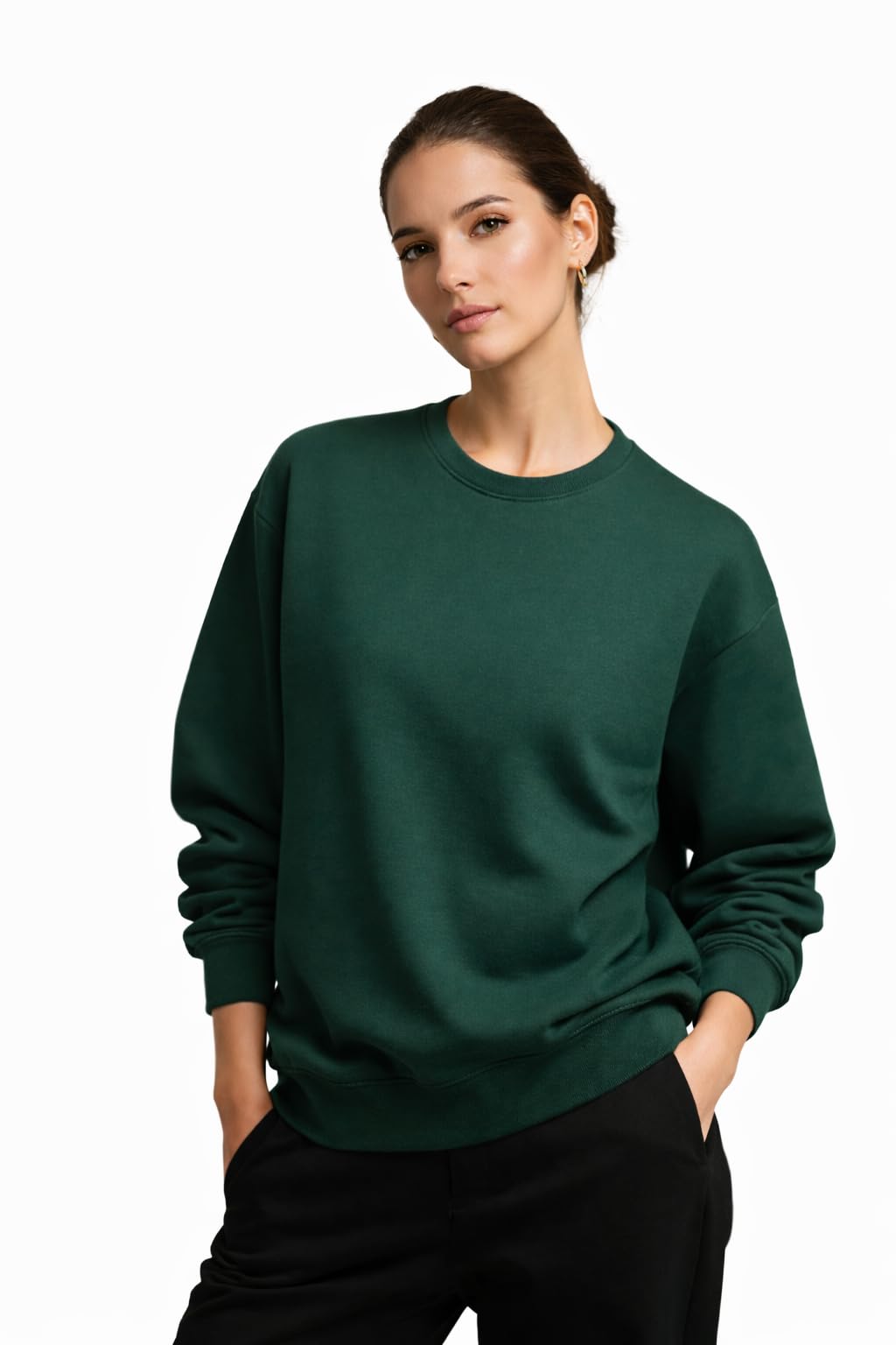 cottoz Women’s Crew Neck Sweatshirt Long Sleeve Pullover Plain Solid Colour Casual Wear Top-picture-5