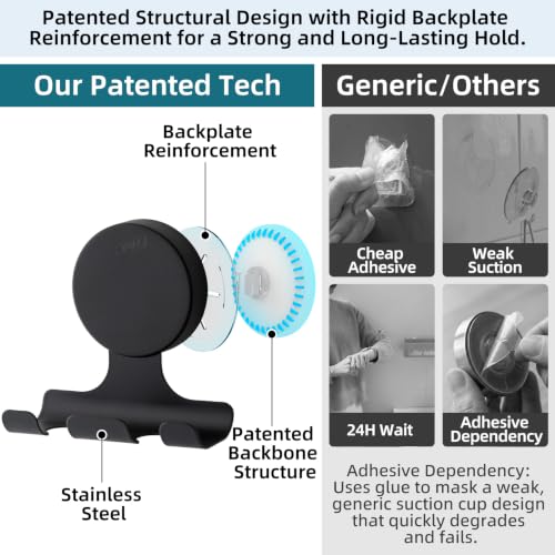 Image of TAILI 2 Pack Powerful Suction Cup Razor Holder, 304 Stainless Steel Bathroom Suction Hooks for Towel, Loofah, Bathrobe, Stylish Shaver Holder for Shower Wall, Easy to Install and Reuse, Black