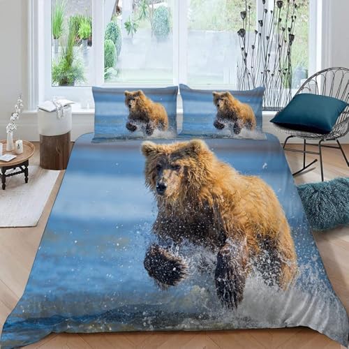 Funda Nordica Cama 135/150 Osos Pardos Funda Nórdica Edredon Animales Salvajes Fundas Nórdicas 220x220 Microfibra Suave Ropa de Cama con Cremallera y 2 Fundas de Almohada P.1110