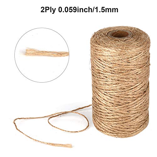 328 Feet Natural Jute Twine, 1.5mm 2Ply Brown Twine String Rope for Artworks and Crafts, Gift Wrapping, Packing, Gardening and Wedding Decoration - Thumbnail 2