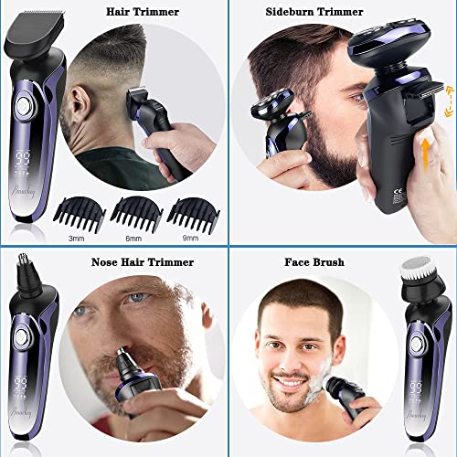 Rasierer Herren Elektrisch, 4-In-1 Elektrischer Rasierapparat Nass- und Trockenrasierer IPX7, Elektrorasierer mit Präzisionstrimmer Bartschneider, USB Charge Station, 99-120Min Laufzeit, LCD-Display - Image 5